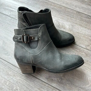 Earth West Riverton Smooth Leather Ankle Bootie in Oil Green